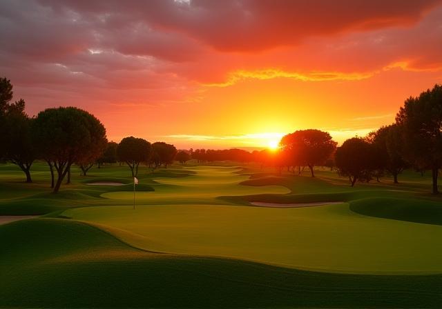 Campo de golf al atardecer en España