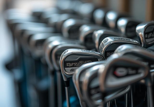 Detalle de palos de golf en exposición en la tienda
