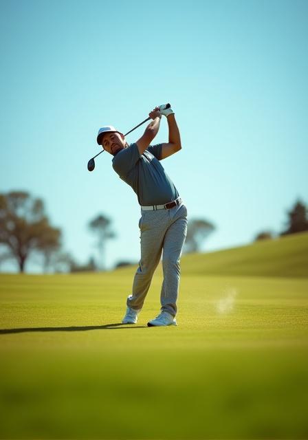 Jugador de golf realizando un swing perfecto