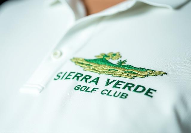 Detalle del logo de Sierra Verde bordado en un polo